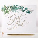 Gold Foil Greenery Wedding Guest Book 7 x 9 inches, Pen & Table Sign Included, Resgistry Sign in Book for Wedding, Bridal Shower, Baby Shower, Graduation, Birthday, Funeral, Anniversary or Reception