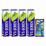 VI- JOHN Shaving Kit For Men, Shaving Cream For Men (125gm Each- Pack of 4), Ultra Strip Razor, With Aloe Vera & Twin Blades (Pack of 1)