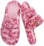 EverFoams Women‘s Fuzzy Open Toe Slippers with Soft Comfy Memory Foam Thick Sole Diva Wild Pink,5-6 US