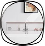 BELLE VOUS Wall Hanging Modern Round Mirror - 48cm/18.9 Inches - Square Metal Frame - Black Decorative Wall-Mounted Vanity Mirror for Home Bathroom, Living Room & Hallway - Vertical