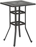 MFSTUDIO 27.5” Square Cast Aluminum Bar Height Patio Table, Outdoor 42” Height Table with 1.75” Umbrella Hole for Bistro,Backyard Poolside,Brown