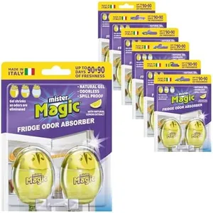 Mister Magic Refrigerator Odor Absorber – Fridge Deodorizer, Long Duration, Up to 90 Days, Safe, Available in Different Variations, Natural Gel, Odorless, Double Pack (Pack of 6, With Lemon)