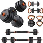 OtG ON THE GO 6 In 1 20 kg Adjustable Dumbbells Push up stands Kettlebells and Extension Barbell Rod for Home Gym Workout With Gloves & Wrist Support (20kg)