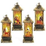 Belle Vous 4 Pack of Vintage Christmas LED Candle Lanterns - Decorative Hanging Fireless Night Light Lamps for Xmas - Santa Claus, Snowman and Elk Indoor/Outdoor Decor - Battery Operated