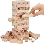 Goyal's Tumbling Tower Blocks Puzzle Game for Kids and Adults, Brown Wooden Blocks 54 with 4 Dices Game| Stacking Game Challenging| Maths Game