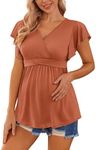 Ekouaer Maternity Shirts Flying Short Sleeve Nursing Tops V Neck Breastfeeding Tees Casual Pregnancy Clothes Caramel M