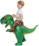 COMIN Inflatable Ride-on Dinosaur Costume for Kids T-rex Blow Up Green Dino Costume Funny Halloween Party Dresses 48"