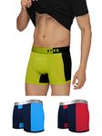 XYXX Men's Underwear Dualist IntelliSoft Antimicrobial Micro Modal Trunk Pack of 3 (Black Iris & Tango Red ; Black Iris & Brilliant Blue ; Lime Punch & Black; M)