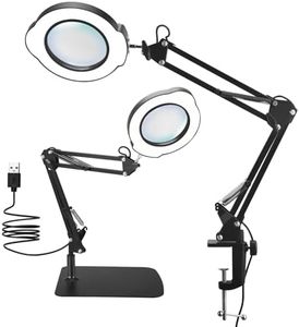 HIUYRFS Loupe 15 x avec lumière, lampe de table avec support et pince, 5 modes de couleur et 10 niveaux de luminosité, tête rotative multifonctionnelle à 360 °, 15 verres Magnifying avec lumière