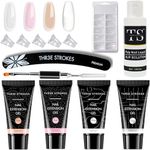 POLYGEL NAIL EXTENTION KIT Nail Kit with U V Lamp Starter Kit for Beginners - 4 Colors Jelly Poly Nail Extension Gel Kit White Pink Gel Kit with Slip Solution Manicure Starter Kit for Home DIY Set