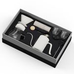 MAVO Pour Over Coffee Maker Set Includes Manual Coffee Grinder,Pour Over Kettle,Ceramic Dripper, Coffee Server Pot,2 tasting cup,Filter Paper,ALL in 1 Black Gift Box for Home Outdoors Office Camping