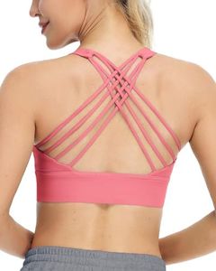 icyzone Sports Bras for Women - Activewear Strappy Padded Workout Yoga Tops Bra (Sakura Pink, S)