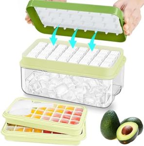 Ice Cube Tray with Lid and Bin, 64 pcs Ice Tray Kit with Ice Scoop, Ice Cube Pop Out Tray, Ice Cube Trays for Freezer, Ice Cube Molds, BPA Free, Easy Release Stackble Spill-Resistant ZZWILLB (Green)