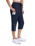 MoFiz Womens Cargo Hiking Walking Trousers,Ladies Lightweight Summer 3/4 Length Sweatpants,Capri Cropped Shorts Trousers Women Elasticated Waist Quick Dry with 4 Pockets Blue L