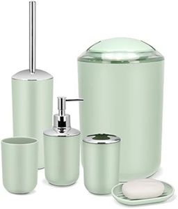 IMAVO Bathroom Accessory Set - 6 Piece Green Bathroom Accessories Set with Trash Can, Soap Dispenser, Soap Dish, Toothbrush Holder & Cup, Toilet Brush Holder, Bathroom Decor Sets Accessories Complete