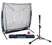 PowerNet 5x5 Practice Net + Deluxe Tee + Strike Zone + Weighted Training Ball Bundle | Baseball Softball Pitching Batting Coaching | Work on Pitch Accuracy | Build Confidence at The Plate (Navy)