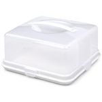ACCURATE Plastic Cake Carrier with Lid & Locking Clips – Square Cake Box with Handle, Dishwasher Safe PP Material, Durable Cake Holder for Transport & Storage, Holds Cakes up to 30cm – White