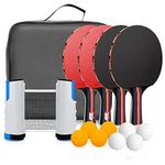 Powcan Ping Pong Set Portable Table Tennis Set Ping-Pong Game Pingpong Racket Set for Table Tennis Training with 4 Table Tennis Bats/Rackets/Paddles, 8 Ping-Pong Balls, 1 Retractable Table Tennis Net