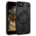 DUEDUE Compatible with iPhone SE Case 2022/2020, iPhone 8/7 Case Butterfly 3D Printing Magnetic Slim Cover Protective Translucent Matte Phone Cases for iPhone 6/6S 4.7 Inch Black