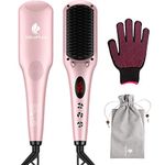 MiroPure 2-In 1 Ionic Hair Straightener Brush Mch Heating Hair Straightening Irons With Free Heat Resistant Glove And Temperature Lock Function (Golden Pink)