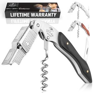Zulay Kitchen Corkscrew Wine Opener - Premium 420 Stainless Steel & Ebony Wood Wine Bottle Opener - Double Hinged Opener with Foil Cutter & Cap Remover - Ebony Wood