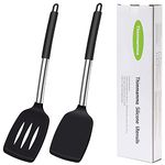 Silicone Spatula Turner, Heat Resistant Slotted Spatula Solid Turner for Cooking, BPA Free Large Black Silicone Spatula Kitchen Utensils for Baking Non Stick Cookware, Dishwasher Safe, 2 Pack