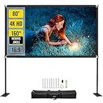 VEVOR Outdoor Movie Screen w/Stand 80" Portable Movie Screen 16:9 HD Wide Angle Outdoor Projector Screen Easy Assembly Portable Projector Screen w/Storage Bag Projector Screen Stand for Outdoor Use