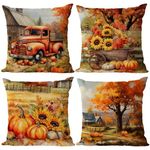 Set of 4 Fall Pillow Covers 16x16 Inch Farmhouse Thanksgiving Pumpkins Throw Pillows Covers Autumn Sunflower Decorative Cushion Covers Outdoor Sofa Couch Pillow Cases Fall Decorations (16 by 16)