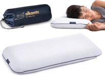 alkamto® Ergonomic Kids Pillow – Oeko-Tex Memory Foam Flat Pillow for Children & Toddlers (Ages 2–14) – Hypoallergenic, Breathable, with Travel Bag