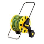 ROOTS & LEAF Garden Pipe Holder with Wheels | Hose Reel Stand with Retractable Handle | Water Pipe Holder for 50M 1/2" Hose | Easy-Carry Handle & Smooth-Rolling Wheels