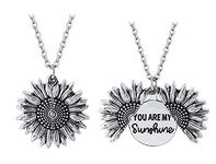 Septreize Valentines Day You Are My Sunshine Message Alloy Sun Flower Openable Pendant Necklace for Women (Metallic Silver)