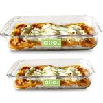 Allo Borosilicate Rectangle Glass Baking Dish, Baking Tray, Oven and Microwave Safe, Set of 2 1000ml,1600ml Transparent