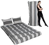 AGLA KADAM Queen Size Floor Mattress (5 x 6 Feet) - 6-Layer Comfort, Foldable Gadda for Couples and Guests - Brown and White Stripes