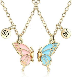 MJartoria BFF Necklace for 2-Split Butterfly Friendship Necklace Best Friend Forever Colored Butterfly BFF Pendant Best Friend Necklaces Gifts for Women Girls, Metal, not known