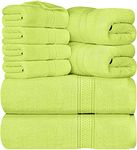 Utopia Towels 8-Piece Premium Towel Set, 2 Bath Towels, 2 Hand Towels, and 4 Wash Cloths, 600 GSM 100% Ring Spun Cotton Highly Absorbent Towels for Bathroom, Gym, Hotel, and Spa (Neon Green)