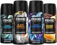 AXE Fine Fragrance Collection Premium Deodorant Body Spray for Men - Variety Pack - Blue Lavender, Aqua Bergamot, Golden Mango, & Black Vanilla - Pack of 4 72H Odor Protection, Aluminum Free, 4 oz