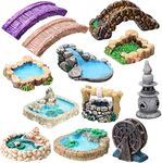 12 Pcs Fairy Garden Accessories Mini Lighthouse Water Well Bridge Miniature Bridge Figurines Pond Lawn Garden Ornament Figurines for DIY Craft Garden Decor(Classic Style)