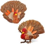 HOHUCRAB 2PCS Thanksgiving Decorations Turkey, Thanksgiving Decorations for Table, Natural Material Turkey Decorations for Home, Thanksgiving Decorations Indoor