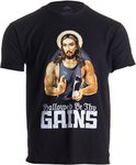 Hallowed Be Thy Gains | Funny Muscle Jesus Weight Lifting Work Out Humor T-Shirt-(Adult,2XL) Black