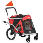 PawHut Dog Bike Trailer Dog Stroller 2 in 1 Foldable with Aluminium Frame, Quick-Release Wheels, Safety Leash, Anti-Slip Mat, Hitch Coupler, Reflectors, Flag, for Medium Dogs - Red