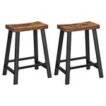 VASAGLE Bar Stools, Set of 2, Saddled Seat, Sturdy Steel Frame, 60 cm High, for Kitchen, Dining Room, Office, Industrial Style, Rustic LBC074B01, Vintage Brown and Black, 46.2 x 33 x 60 cm(L x B x H)