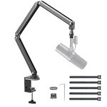 FULAIM Microphone Boom Arm with Desk Mount Compatible with RODE/Shure Mic, Adjustable Aluminium Alloy Mic Arm Stand with 3/8" to 5/8" Screw Adapter for Game Podcast Broadcast Interview (Gray)