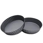 2 Pack(9.5 Inch) Round High-Sided Tart Pan with Removable Loose Bottom, Deep-Dish Pie Non-Stick Carbon Steel Quiche Pan