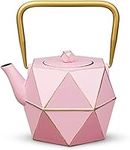 Toptier Cast Iron Teapot, Stovetop Safe Japanese Cast Iron Tea Kettle, Diamond Design Tea Pot with Removable Infuser for Loose Tea, 30 Ounce (900 ml), Pink…