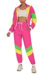 UOUA 80s Outfits for Women 90s Costume for Halloween 2 Piece Long Sleeve Color Block Windbreaker Jacket Track Suit Set Pink M