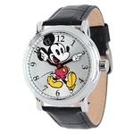 Disney Mickey Mouse Adult Vintage Articulating Hands Analog Quartz Watch, Silver, Silver, Black, Quartz Movement