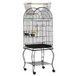 PawHut Large Metal Bird Cage Aviary Budgies Finch Cockatiel Birds Stand Feeding Station Stand w/ Wheels 51L x 51W x 137H cm