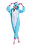 Magicalani Adult Onesie Pajamas - Unisex Halloween Animal Costume Sleepwear for Men & Women - Comfy & Fun Cosplay Outfit, Blue Unicorn, M