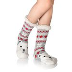 BSTcentelha Women Slipper Socks Super Soft and Warm Fleece Lined Socks Stripe Cute Animals Winter Socks for Women and Girls … (White Bear)