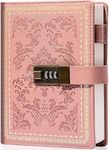 Lock Diary Vintage Journal with Lock for Women Leather Diary with Lock Refillable Personal Locking Locked Journal Writing Notebook B6 Secret Journal with Combination Password 5.5 x 7.8 in, Pink